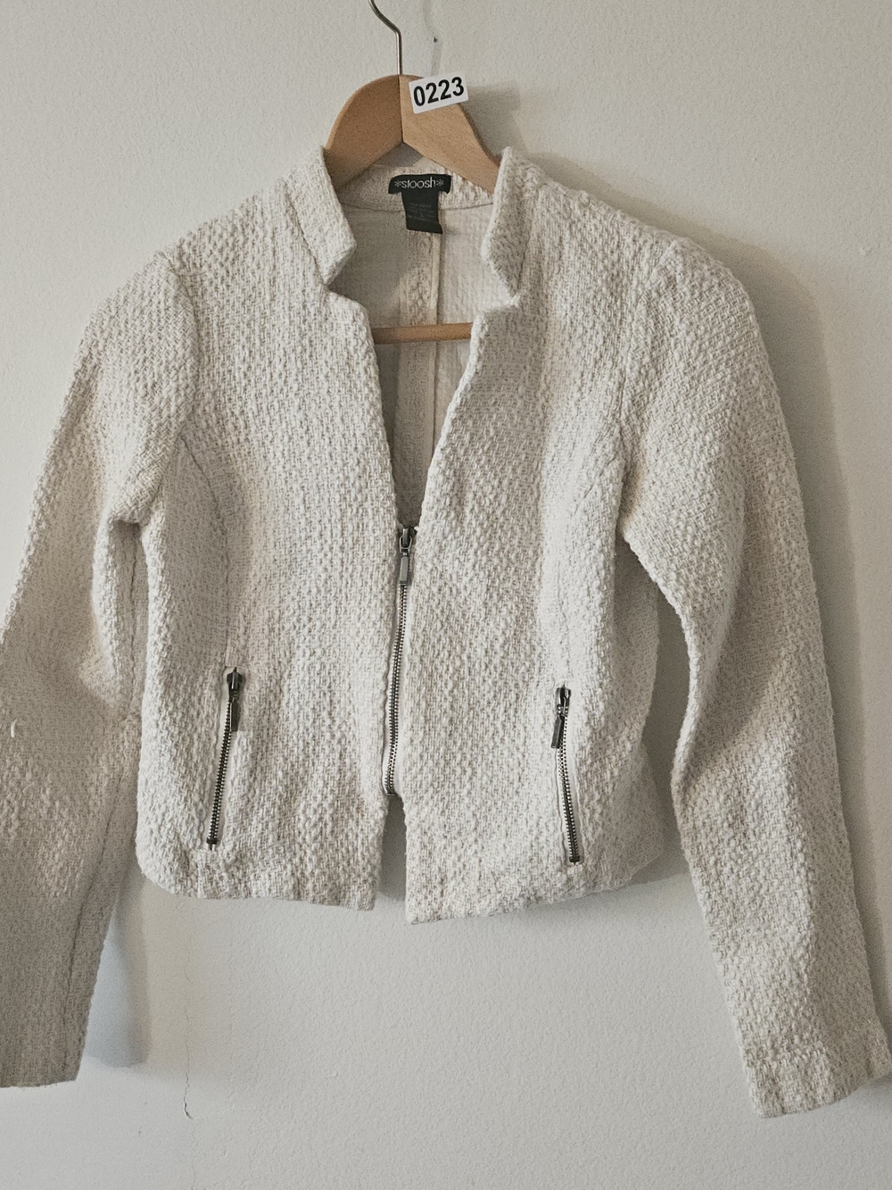 Woven Cream Zip-Front Women's Jacket 223